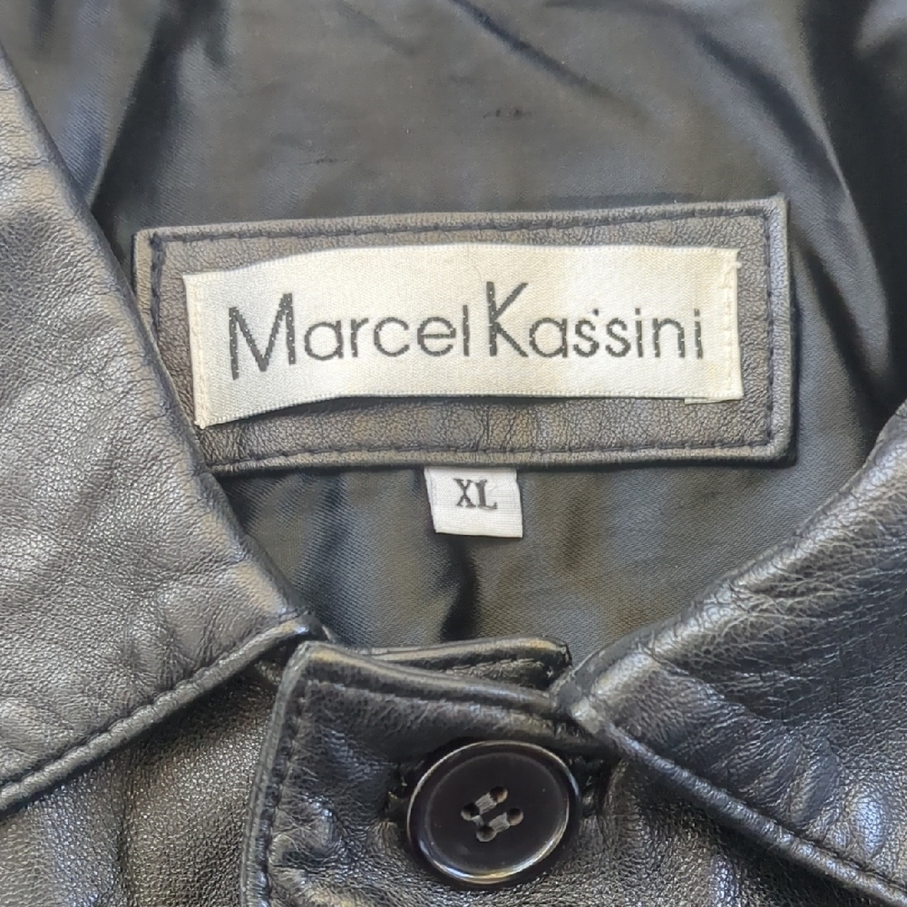 Men's Charcoal Leather Trench Coat - Picture 2 of 8